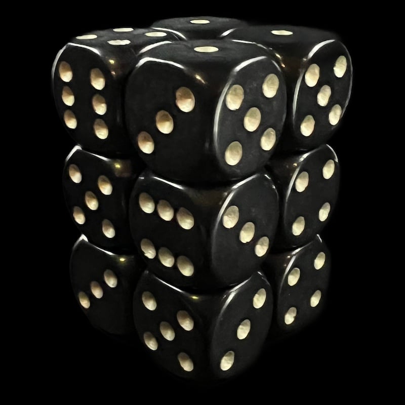 CLEARANCE D&G Opaque Black & Gold 12 x D6 Dice Set OOP