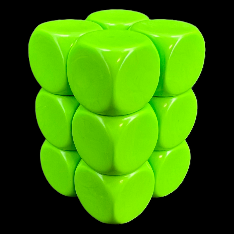 D&G Opaque Blank Lime Green 16mm 12 x D6 Dice Set