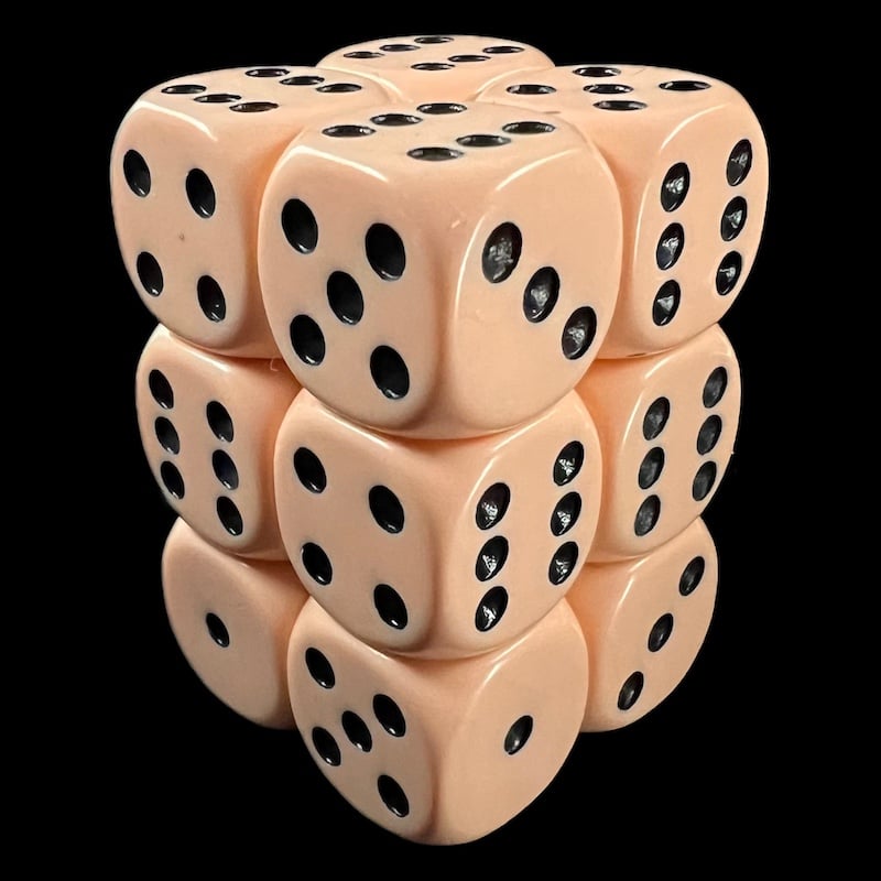 CLEARANCE D&G Opaque Peach & Black 12 x D6 Dice Set OOP