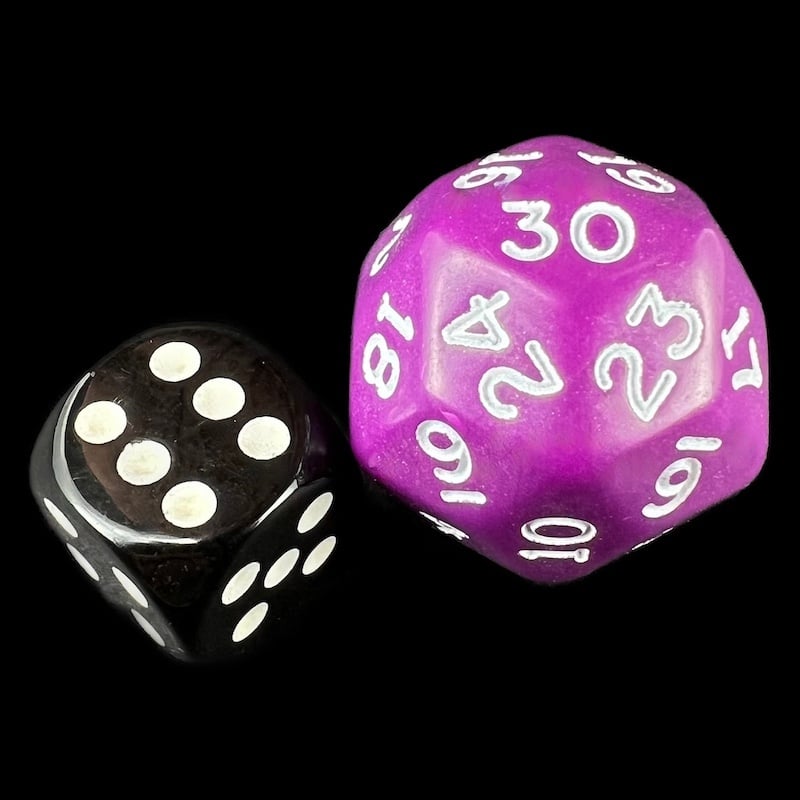 D&G Opaque Purple & White JUMBO 28mm D30 Dice