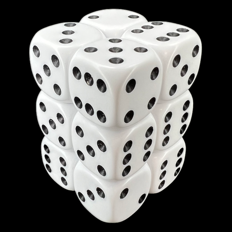 D&G Opaque White 12 x D6 Dice Set