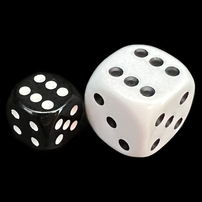D&G Opaque White & Black JUMBO 22mm D6 Spot Dice