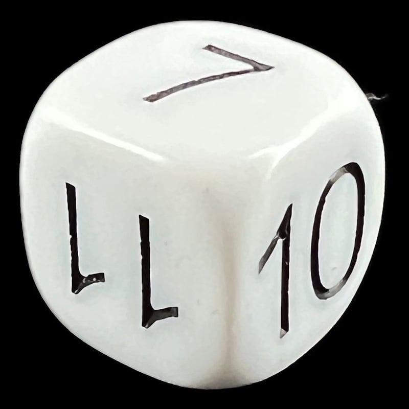 D&G Opaque White & Black Numbered 7-12 Dice