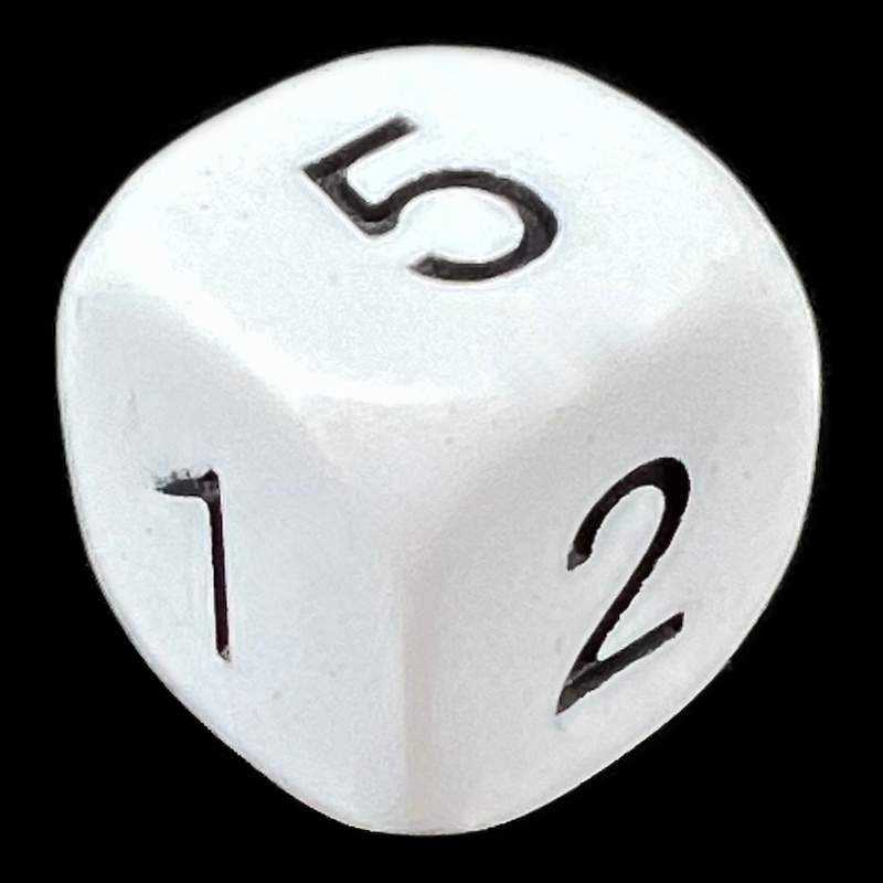 D&G Opaque White & Black Numbered 0, 1, 2, 3, 4, 5 D6 Dice