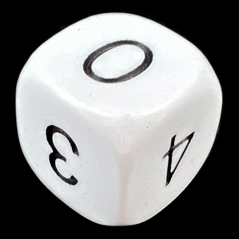 D&G Opaque White & Black Numbered 0, 1, 2, 3, 4, 5 D6 Dice