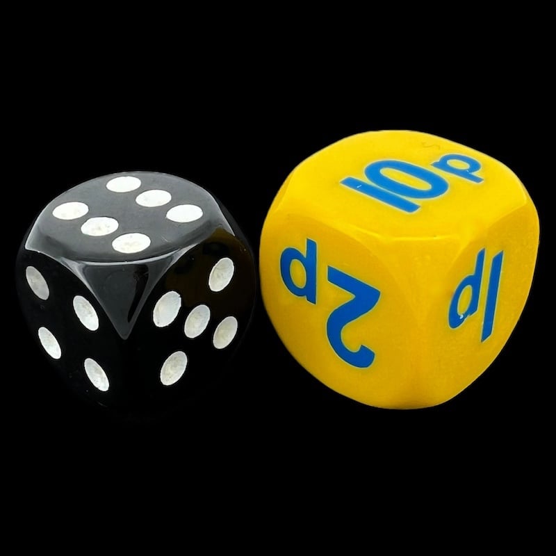 HALF PRICE CLEARANCE D&G Opaque Yellow British Coin (10p 5p 2p 1p) 18mm D6 Dice OOP