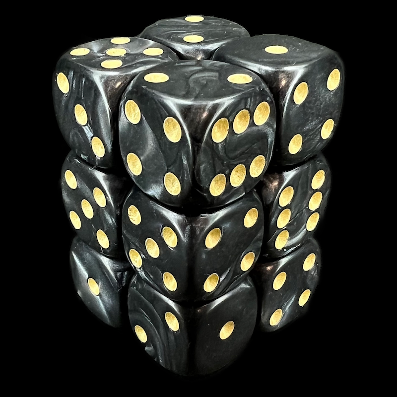 D&G Pearl Black & Gold 12 x D6 Dice Set