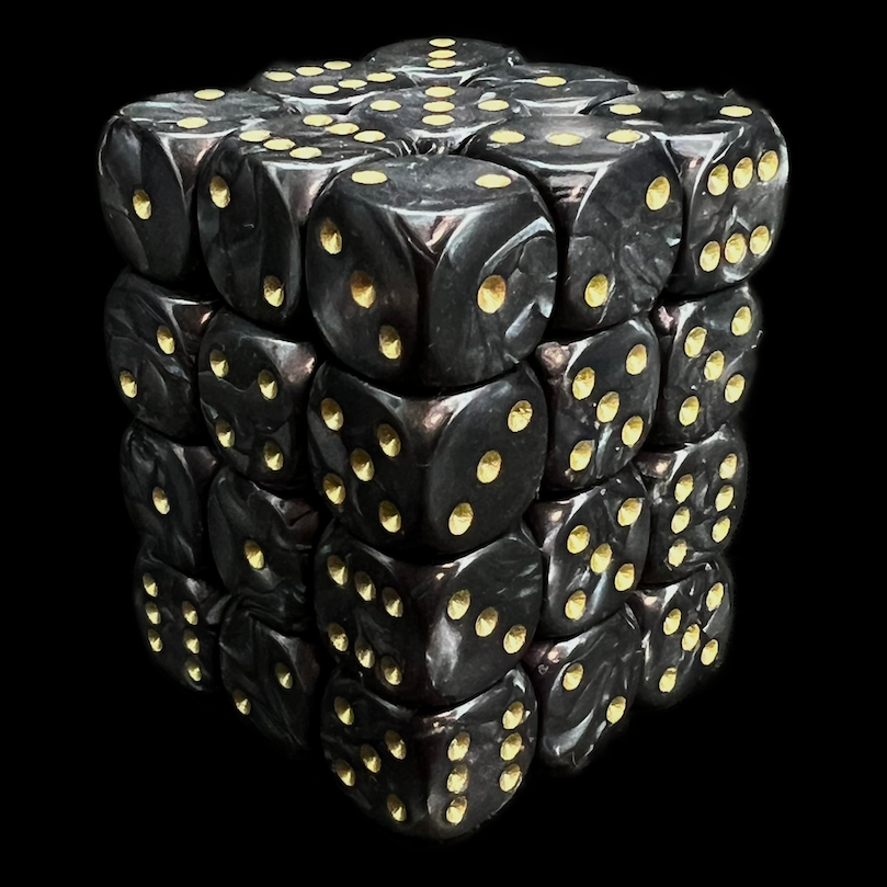D&G Pearl Black & Gold 36 x D6 Dice Set