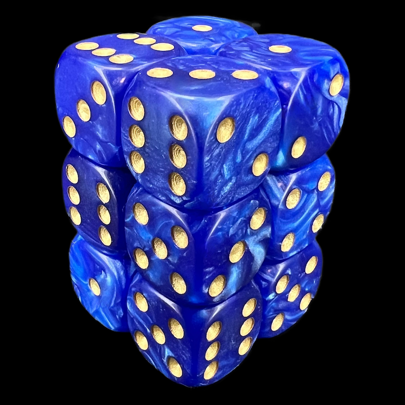 D&G Pearl Blue & Gold 12 x D6 Dice Set