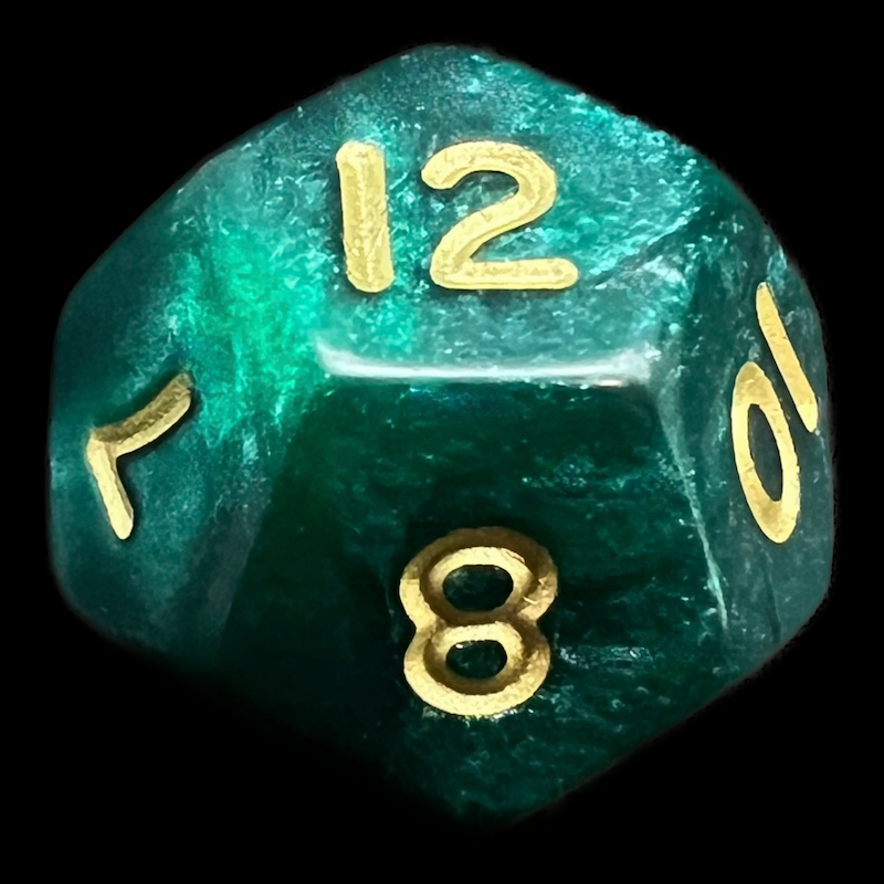 D&G Pearl Green & Gold D12 Dice