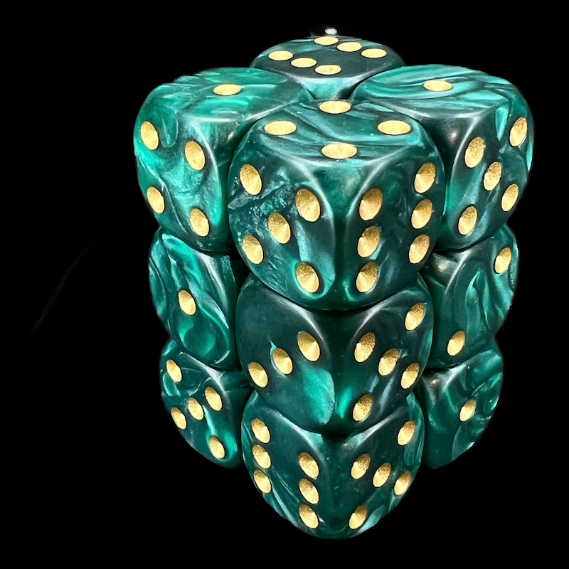 D&G Pearl Green & Gold 12 x D6 Dice Set