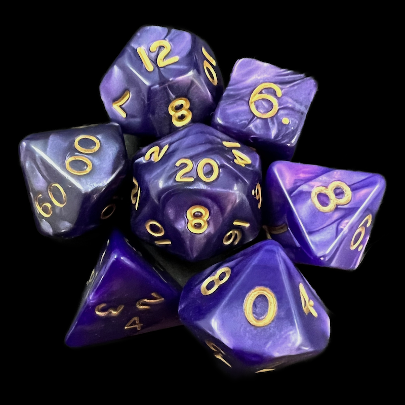 D&G Pearl Purple & Gold 7 Dice Polyset