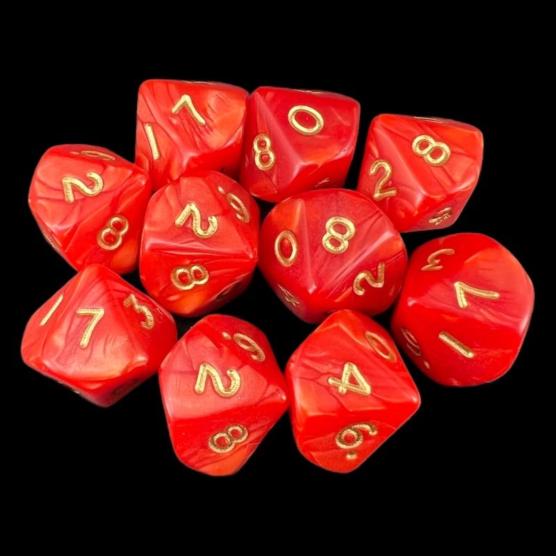 D&G Pearl Red & Gold 10 x D10 Dice Set