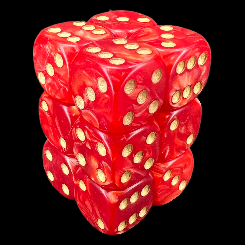 D&G Pearl Red & Gold 12 x D6 Dice Set