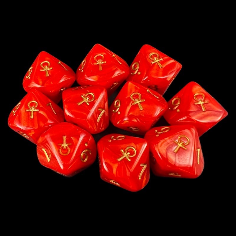 D&G Pearl Red & Gold Ankh 10 x D10 Dice Set