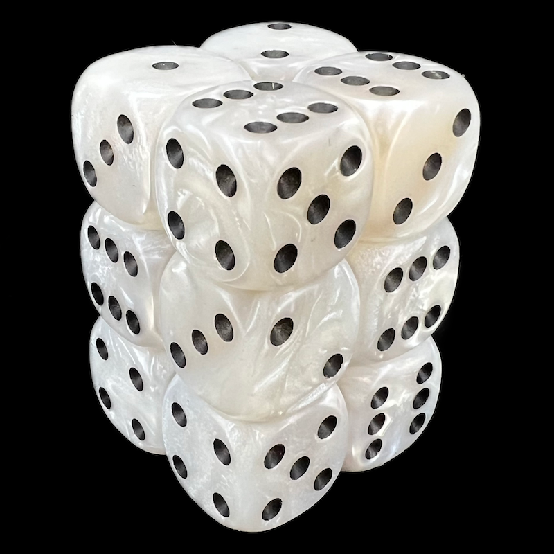 D&G Pearl White & Black 12 x D6 Dice Set