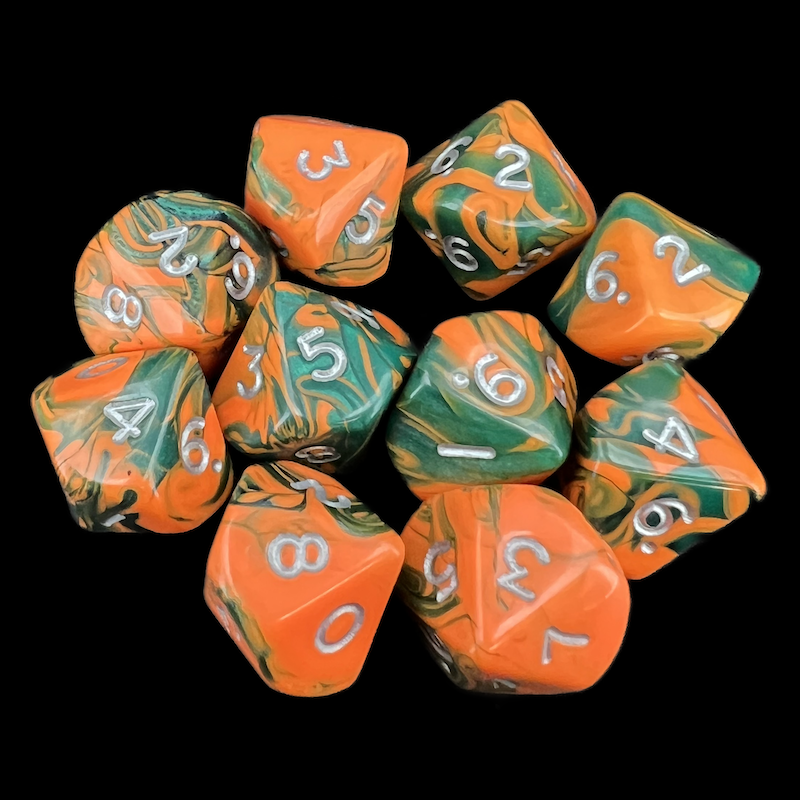 D&G Toxic Chemical Orange & Green 10 x D10 Dice Set
