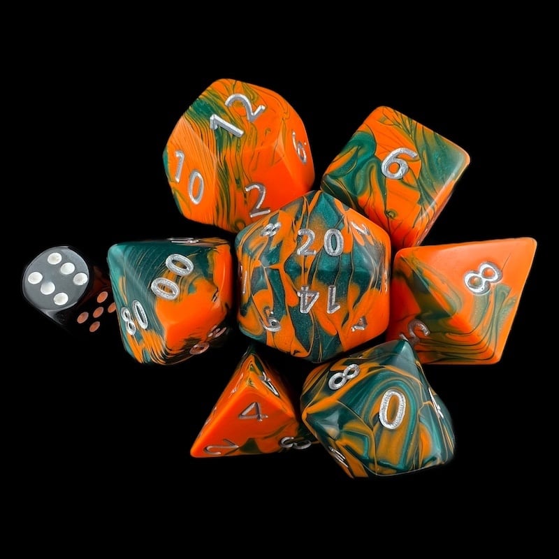 D&G Toxic Chemical Orange & Green JUMBO 34mm 7 Dice Polyset
