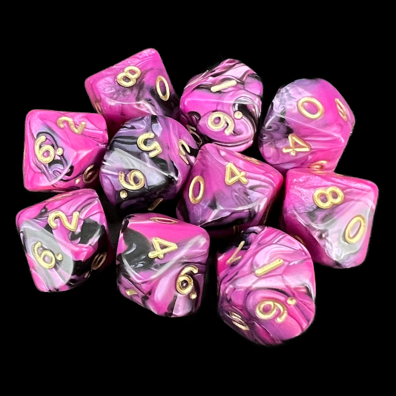 D&G Toxic Fallout Pink & Black 10 x D10 Dice Set