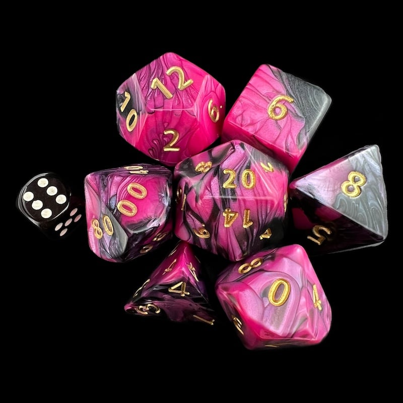 D&G Toxic Fallout Pink & Black JUMBO 34mm 7 Dice Polyset