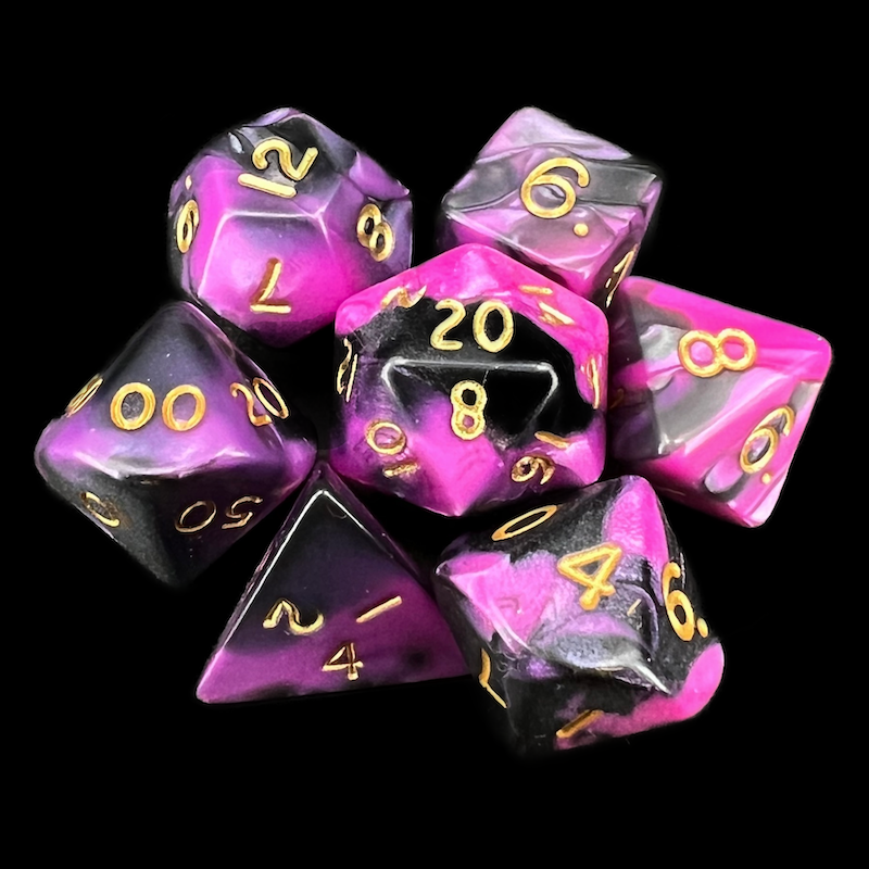 D&G Toxic Fallout Pink & Black 7 Dice Polyset