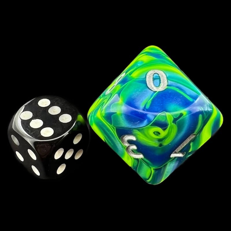 D&G Toxic Slime Green & Blue  JUMBO 34mm D10 Dice