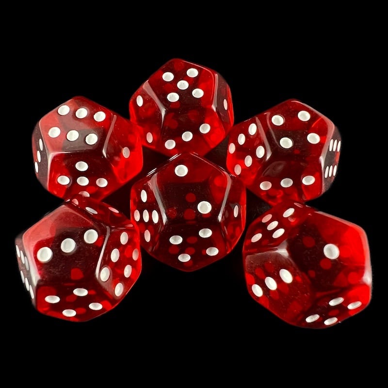 DodecaDice Double D6 Bright Gem Ruby 12 Sided 6 x D6 Dice Set