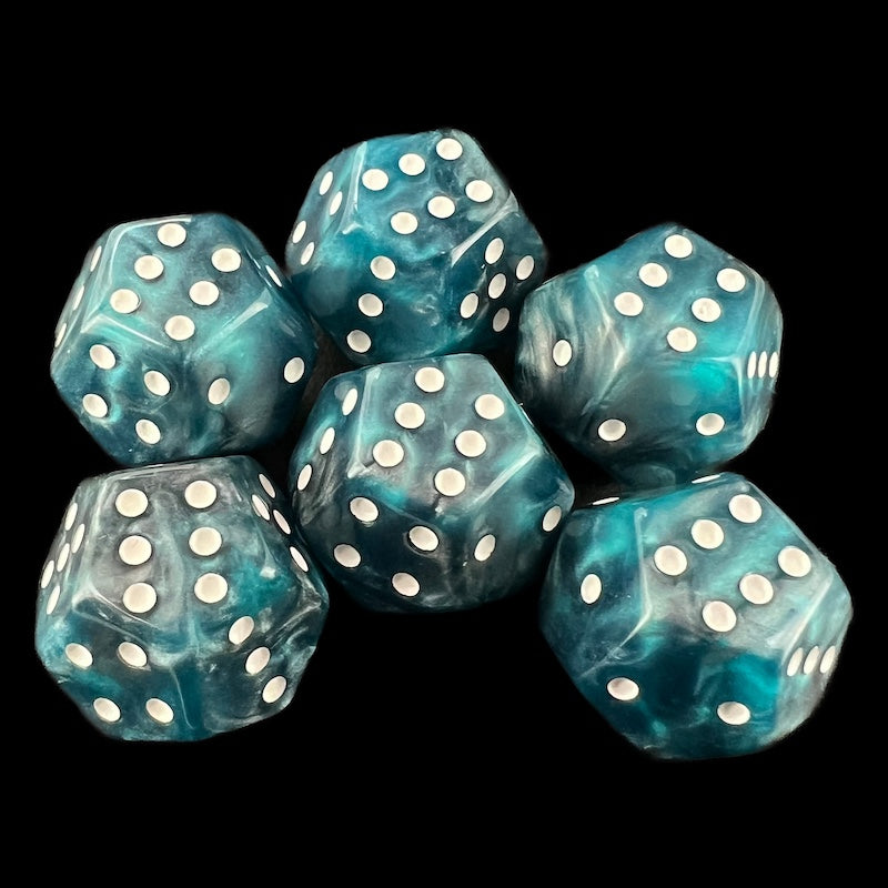 DodecaDice Double D6 Duel Steel & Teal 12 Sided 6 x D6 Dice Set