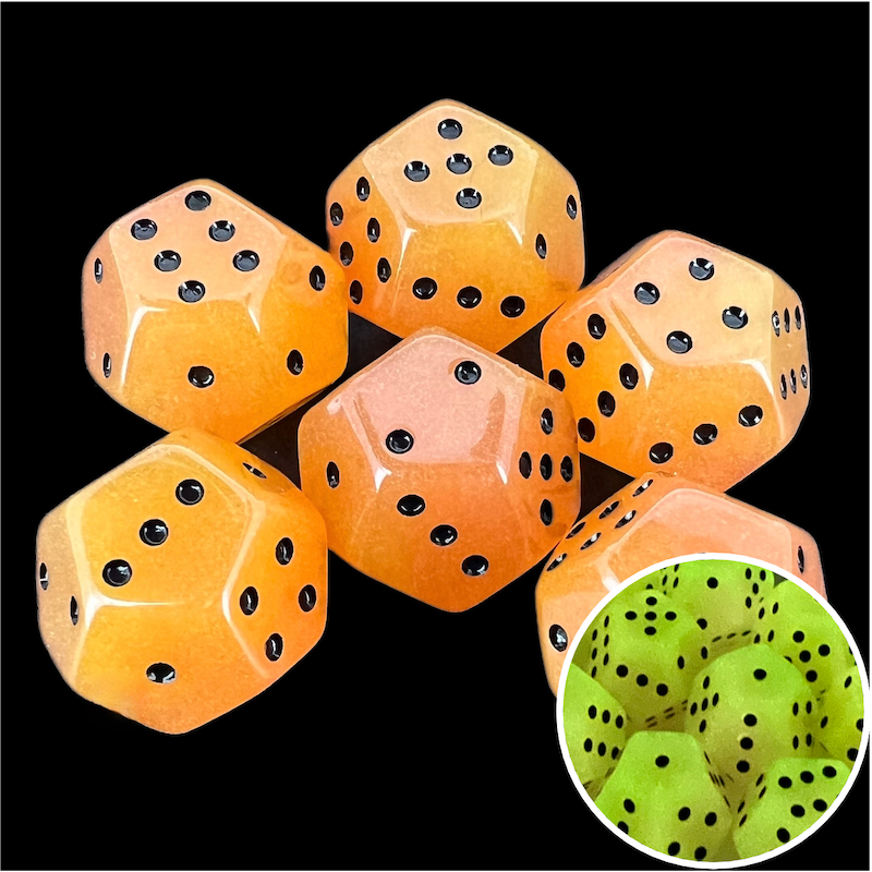 DodecaDice Double D6 Frost Fire Glow in the Dark 12 Sided Spot 6 x D6 Dice Set