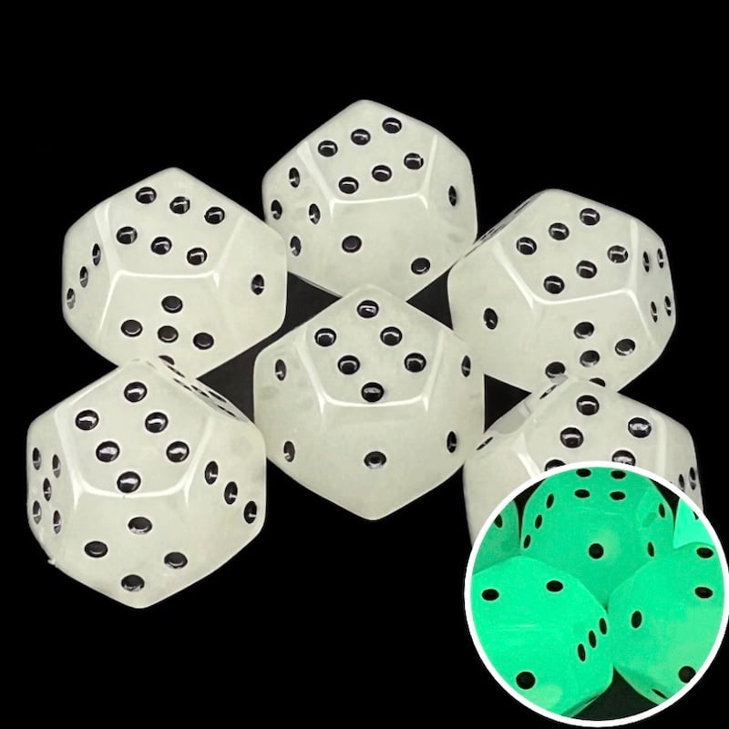 DodecaDice Double D6 Frost White Glow in the Dark 12 Sided Spot 6 x D6 Dice Set