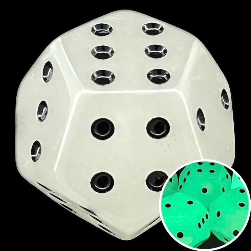 DodecaDice Double D6 Frost White Glow in the Dark 12 Sided Spot D6 Dice