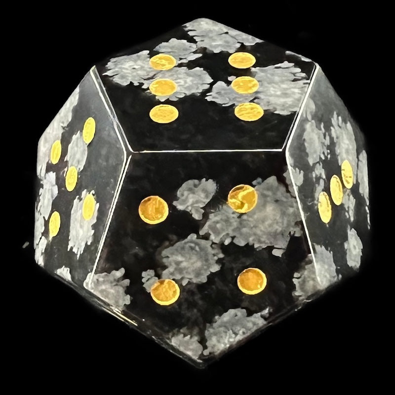 DodecaDice Gemstone Obsidian Snow & Gold Double D6 12 Sided Spot D6 Dice