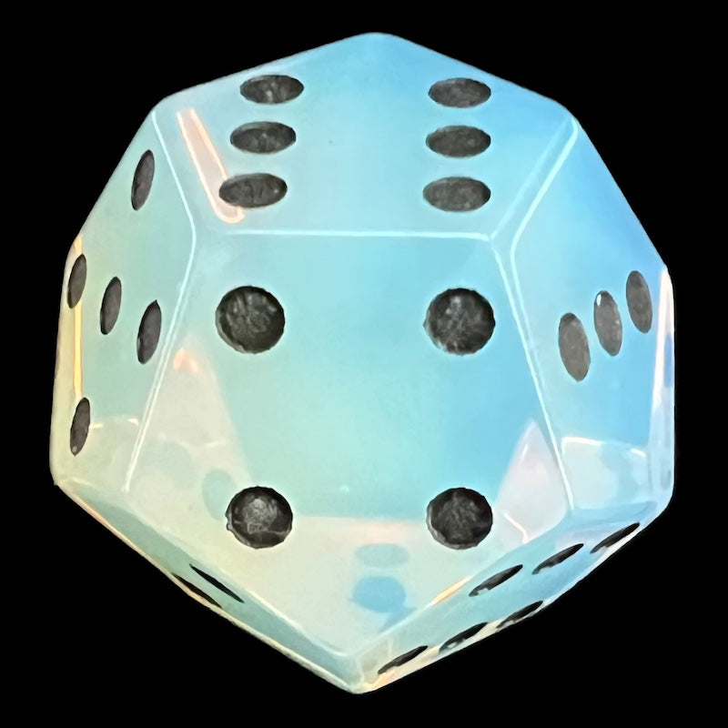 DodecaDice Double D6 Gemstone Opalite & Black 12 Sided Spot D6 Dice