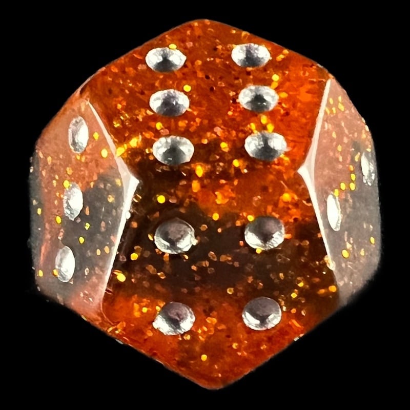 DodecaDice Double D6 Glitter Amber 12 Sided Spot D6 Dice