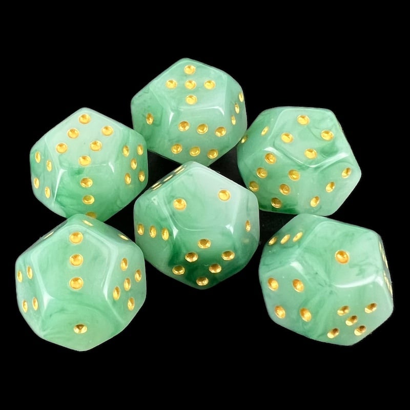 DodecaDice Double D6 Jade Green & Gold 12 Sided Spot 6 x D6 Dice Set