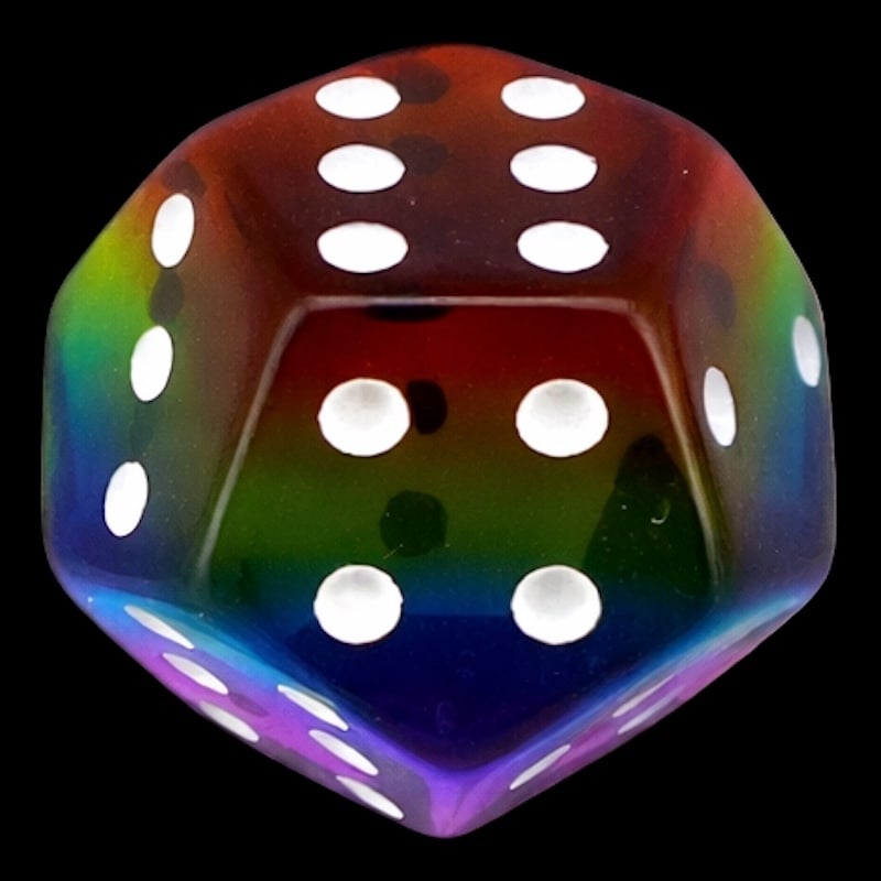 DodecaDice Double D6 Layer Transparent Rainbow  12 Sided Spot D6 Dice Set