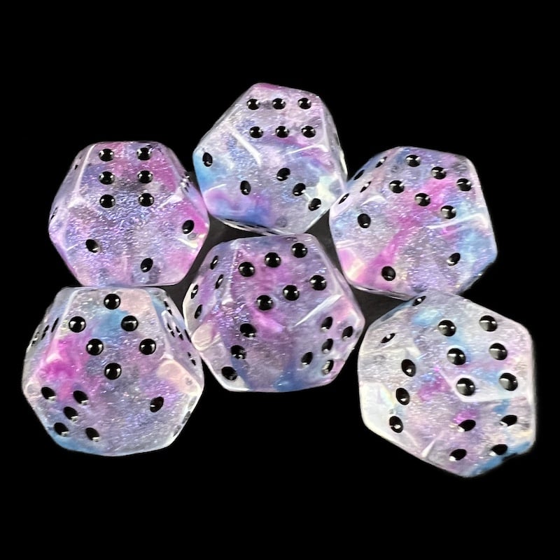 DodecaDice Double D6 Luminous Ceremonial Chrome 12 Sided Spot 6 x D6 Dice Set