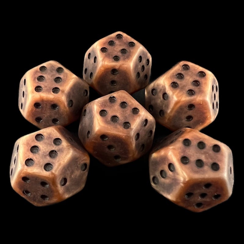 DodecaDice Double D6 Opaque Antique Copper 12 Sided Spot 6 x D6 Dice Set