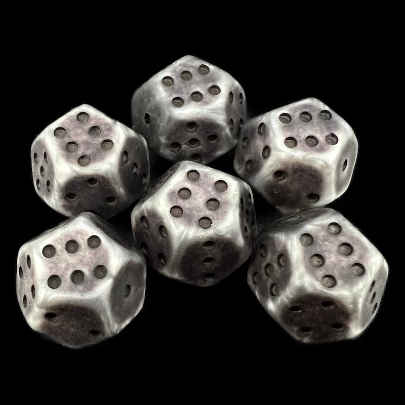 DodecaDice Double D6 Opaque Antique Silver 12 Sided Spot 6 x D6 Dice Set