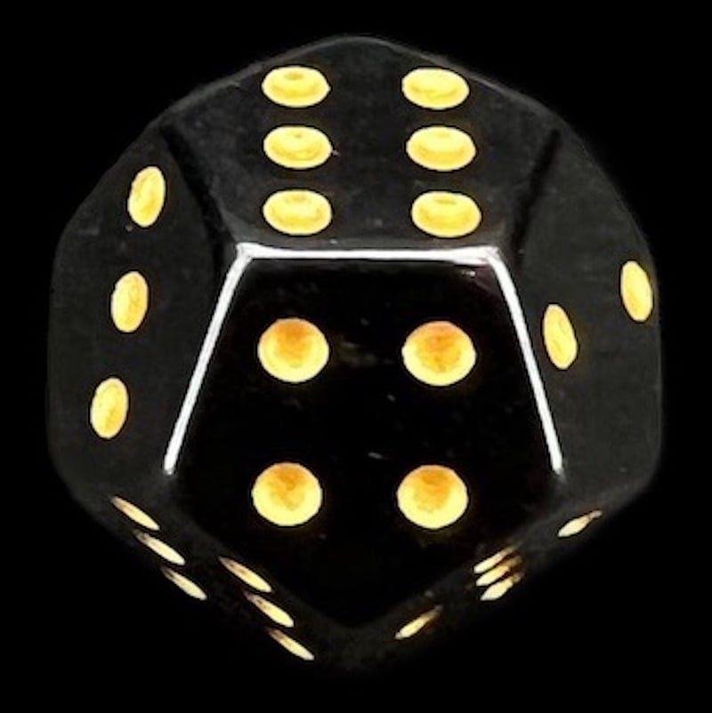 DodecaDice Double D6 Opaque Black & Gold 12 Sided Spot D6 Dice