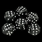 DodecaDice Double D6 Opaque Black & White 12 Sided 6 x D6 Dice Set