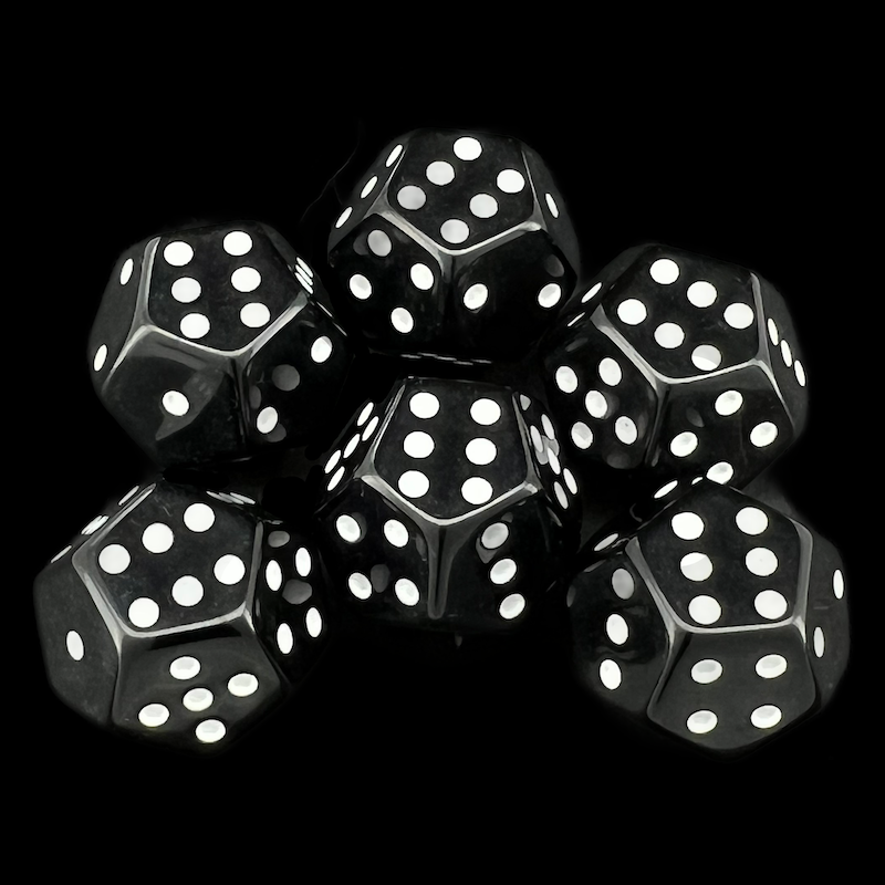 DodecaDice Double D6 Opaque Black & White 12 Sided 6 x D6 Dice Set