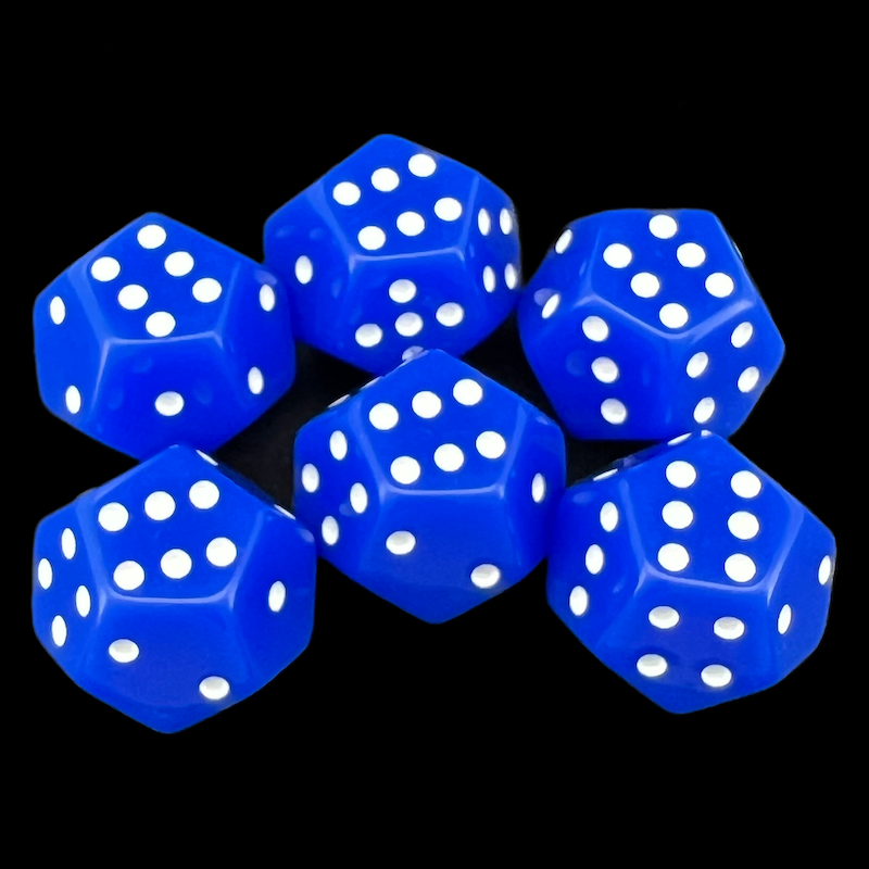 DodecaDice Double D6 Opaque Blue & White 12 Sided 6 x D6 Dice Set