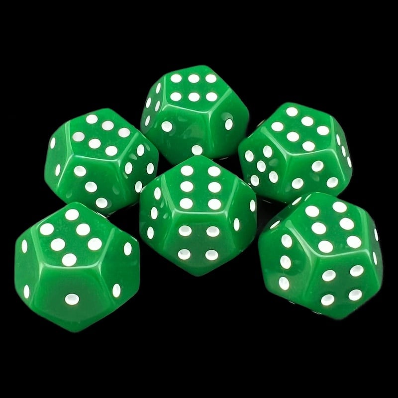 DodecaDiceDouble D6 Opaque Green & White 12 Sided 6 x D6 Dice Set