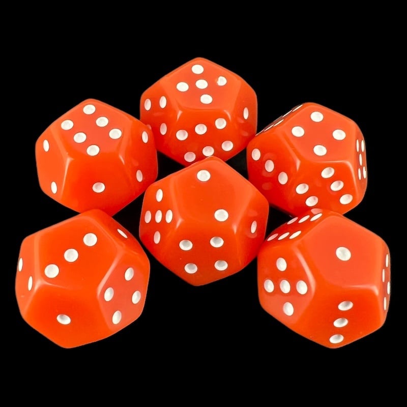 DodecaDice Double D6 Opaque Orange & White 12 Sided 6 x D6 Dice Set