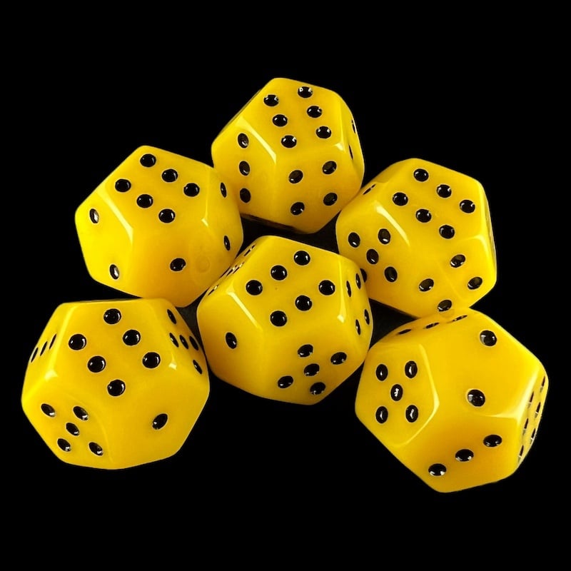 DodecaDice Double D6 Opaque Yellow & Black 12 Sided 6 x D6 Dice Set