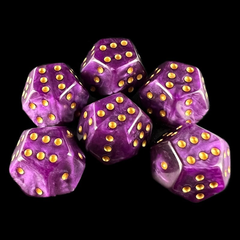 DodecaDice Double D6 Pearl Purple & Gold 12 Sided 6 x D6 Dice Set