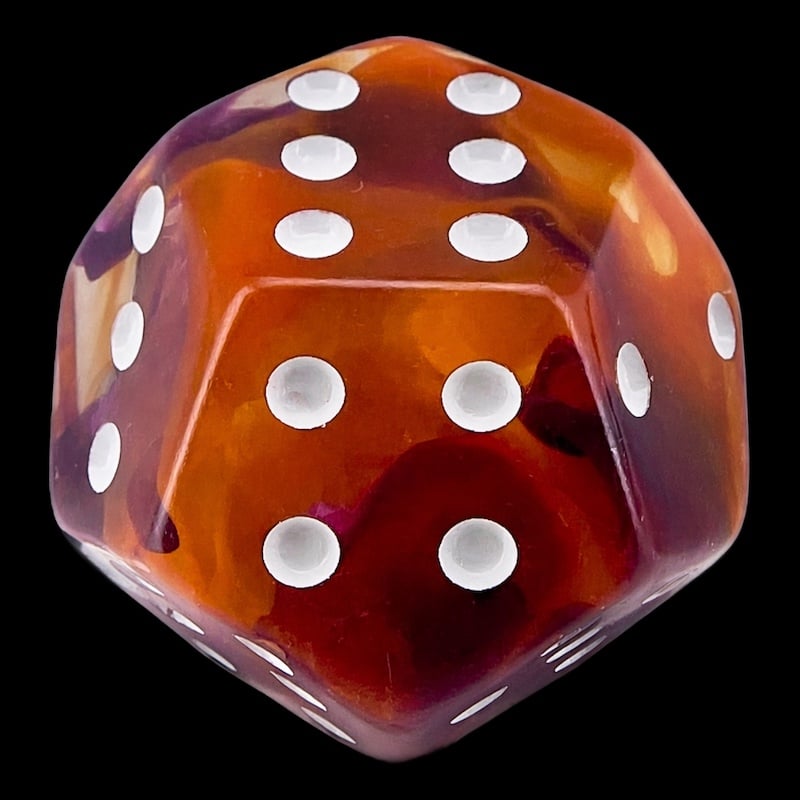 DodecaDice Double D6 Pearl Swirl Purple & Orange 12 Sided Spot D6 Dice