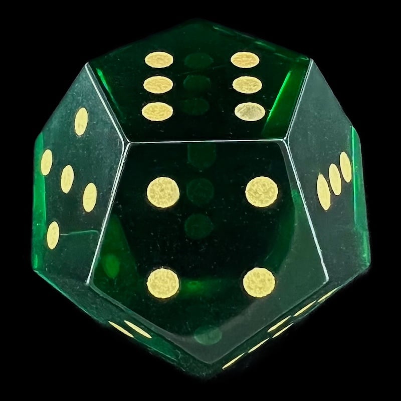 DodecaDice Zircon Glass Emerald & Gold Double D6 12 Sided Spot D6 Dice