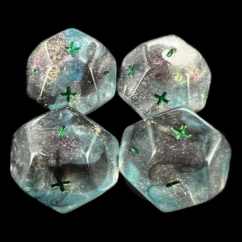 DodecaDice Double Fate/Fudge Luminous Cyberspace 12 Sided Dice Set (4)
